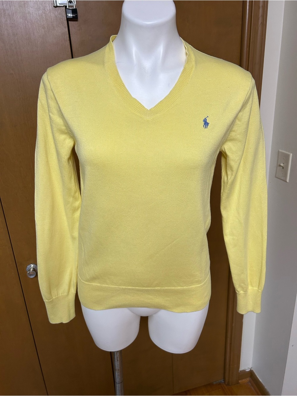 Polo by Ralph Lauren Pale Yellow V-Neck Sweater with Blue Pony
